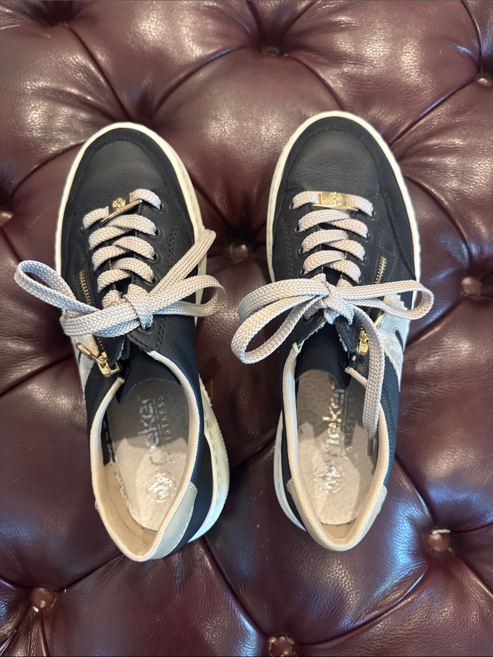 Rieker Black and Beige Lace-Up Sneakers
